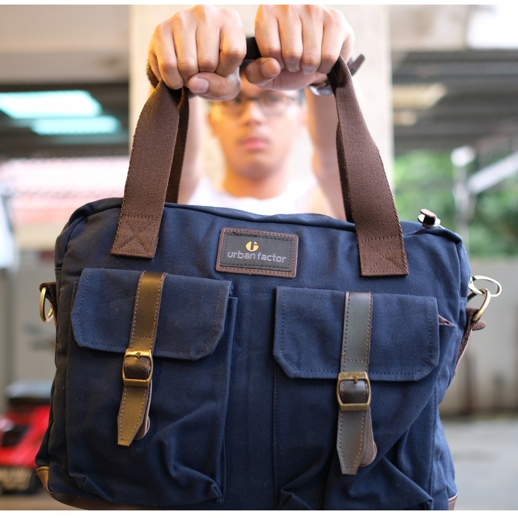 Busy Navy | Tas Slempang Laptop Messenger Pria Wanita Slingbag Original Baru | Urban Factor x FORIND