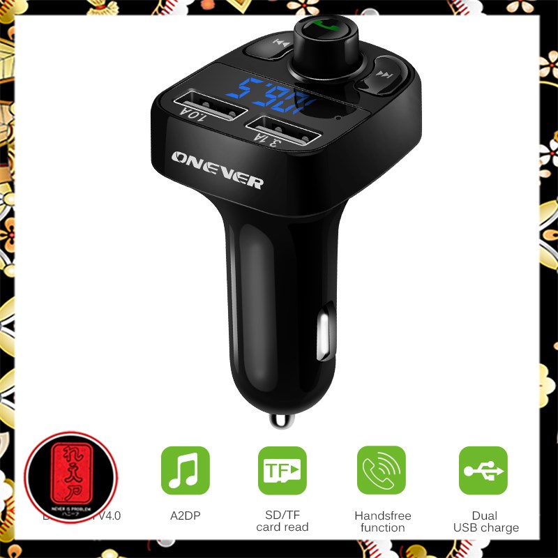 Bluetooth Audio Receiver FM Transmitter Handsfree with USB Car Charger - HY-82 - Black