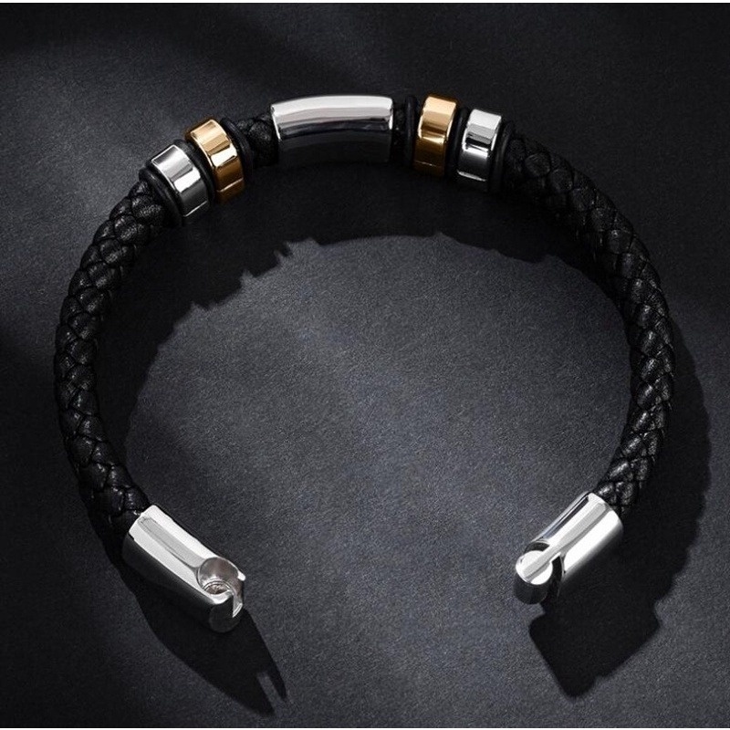 [Z H Jewelry] Hip Hop Rock Retro Pria Fashion Gelang Kulit Stainless Steel Perhiasan Aksesoris