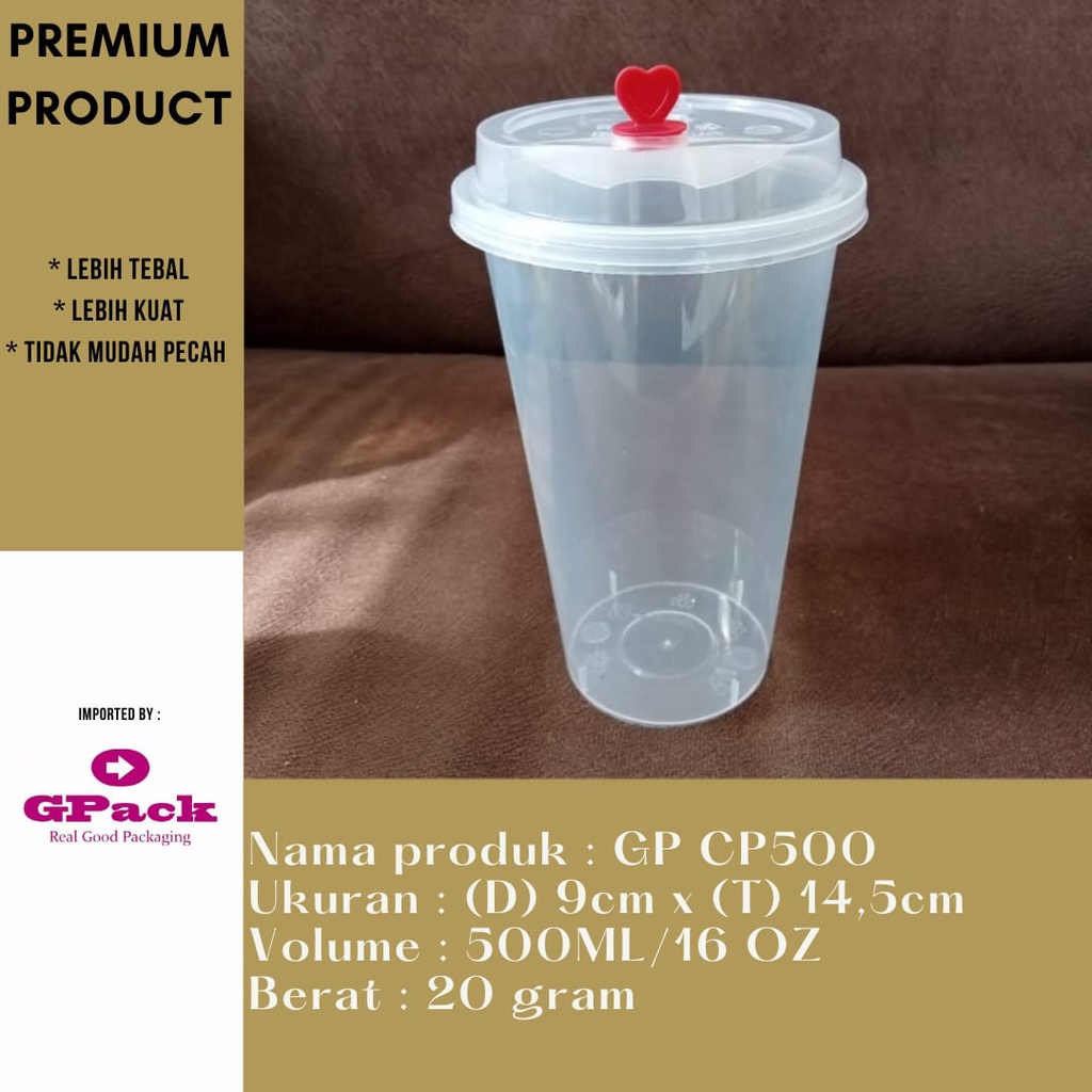 

RB22 TEMPAT MINUMAN PLASTIK KEKINIAN/CUP PLASTIK BUBBLE TEA/CUP PLASTIK JUICE 500 ml (GP CP-500)