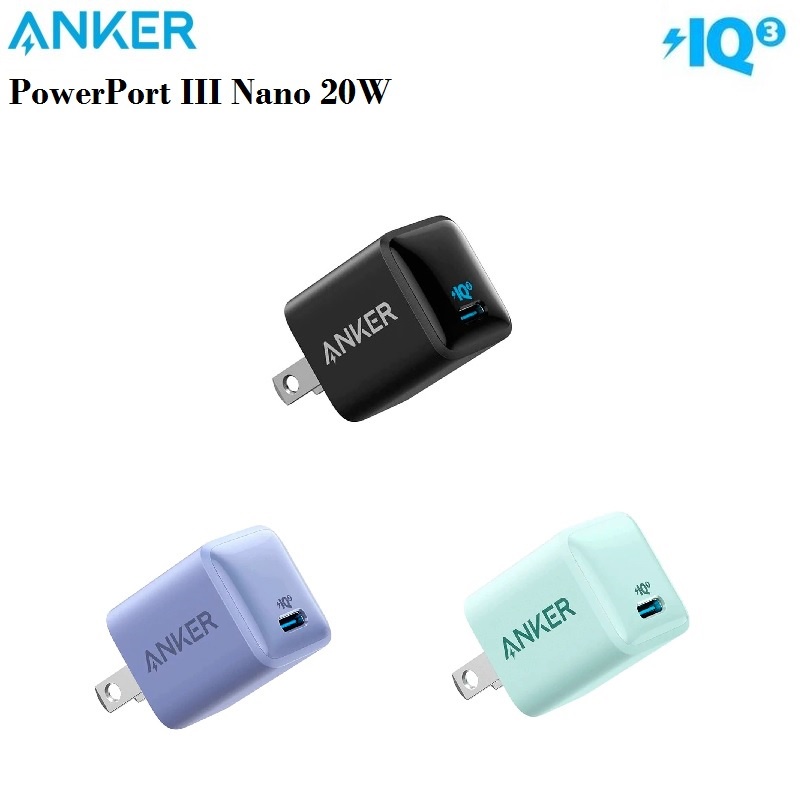 ANKER B8662 PowerPort III Colorful Nano 20W - Single USB-C PowerIQ 3.0 - Pengisi Daya Smartphone Ukuran Mini Super Cepat 20W