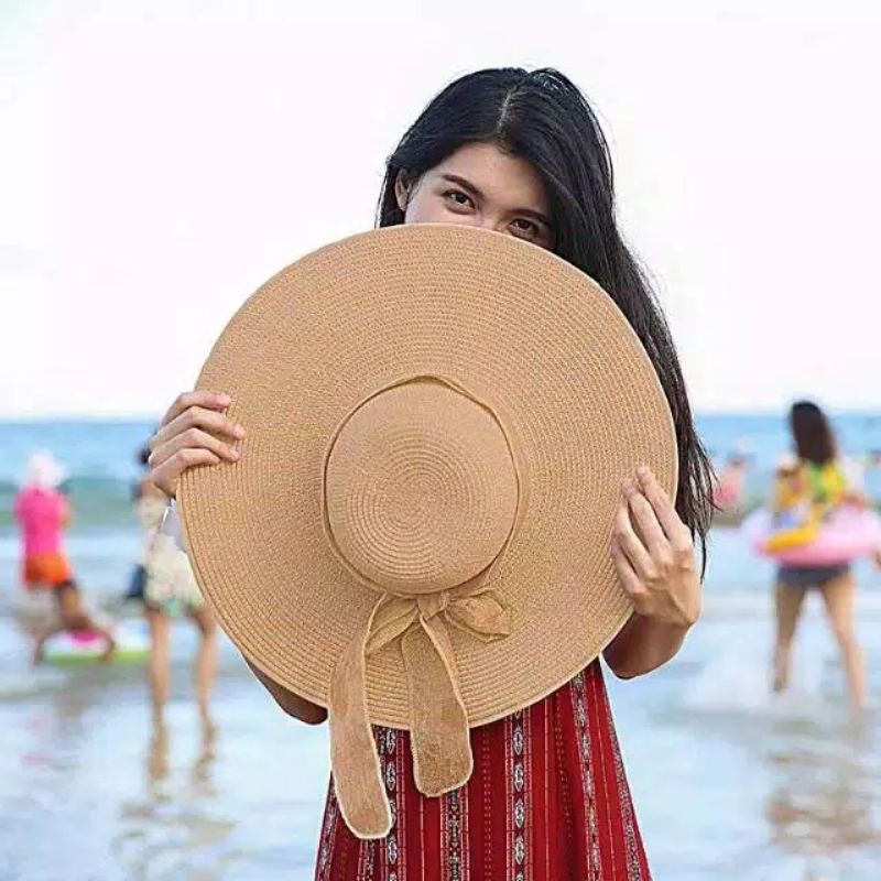 Topi Pantai Papper pita rajut LEBAR import summerhat