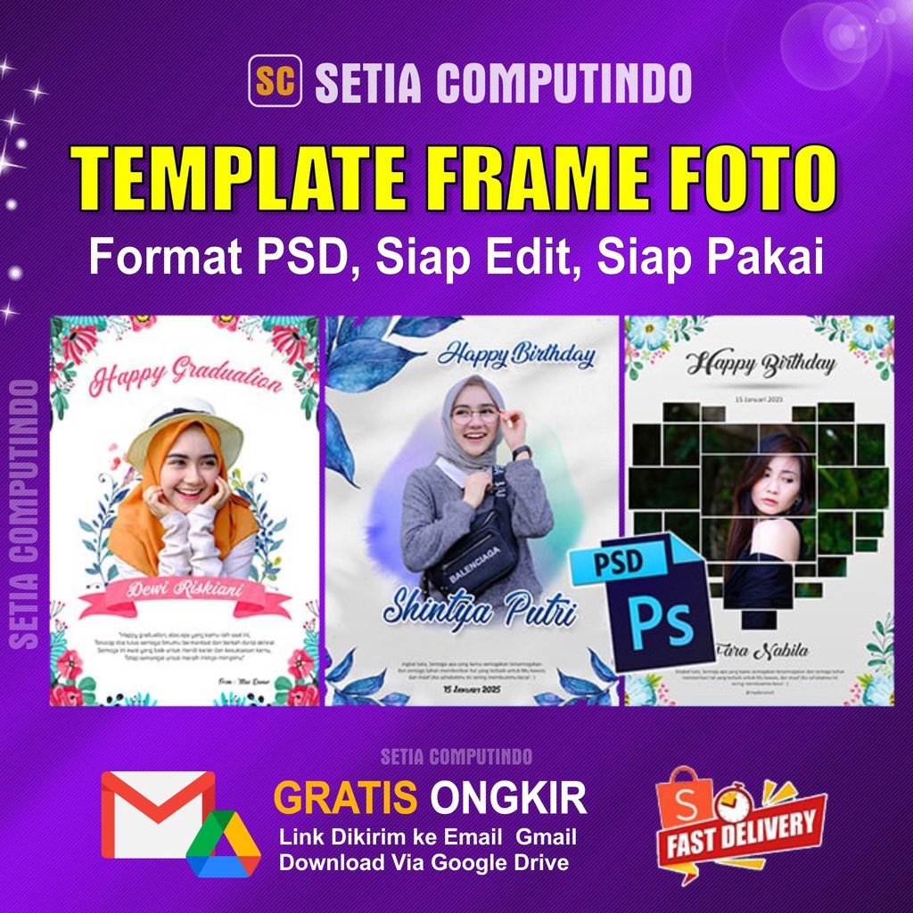 Template Desain PSD Frame Ultah, Wedding, Graduation Format Photoshop