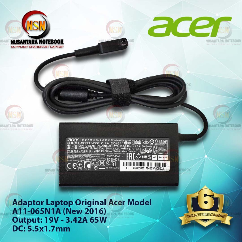 Adaptor Charger Original Acer 19v - 3.42A DC 5.5*1.7mm New Model 2016