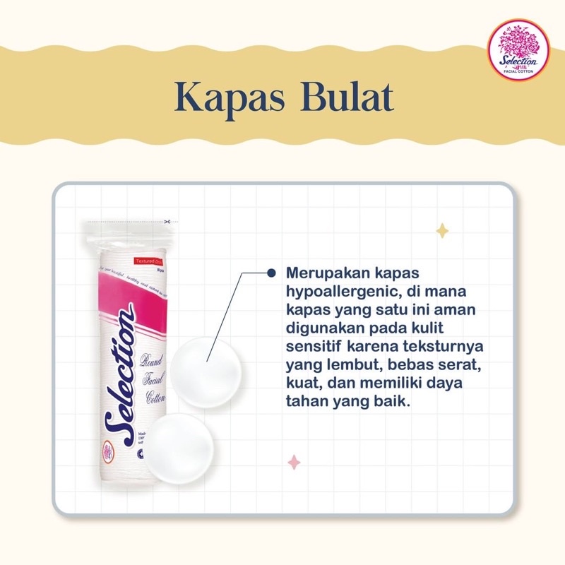 SELECTION Kapas Wajah Kecantikan Tebal, Tipis, Oval, Bulat | Cotton Bud | Korek Kuping make Up Remover Micellar Water Toner Cotton Pad