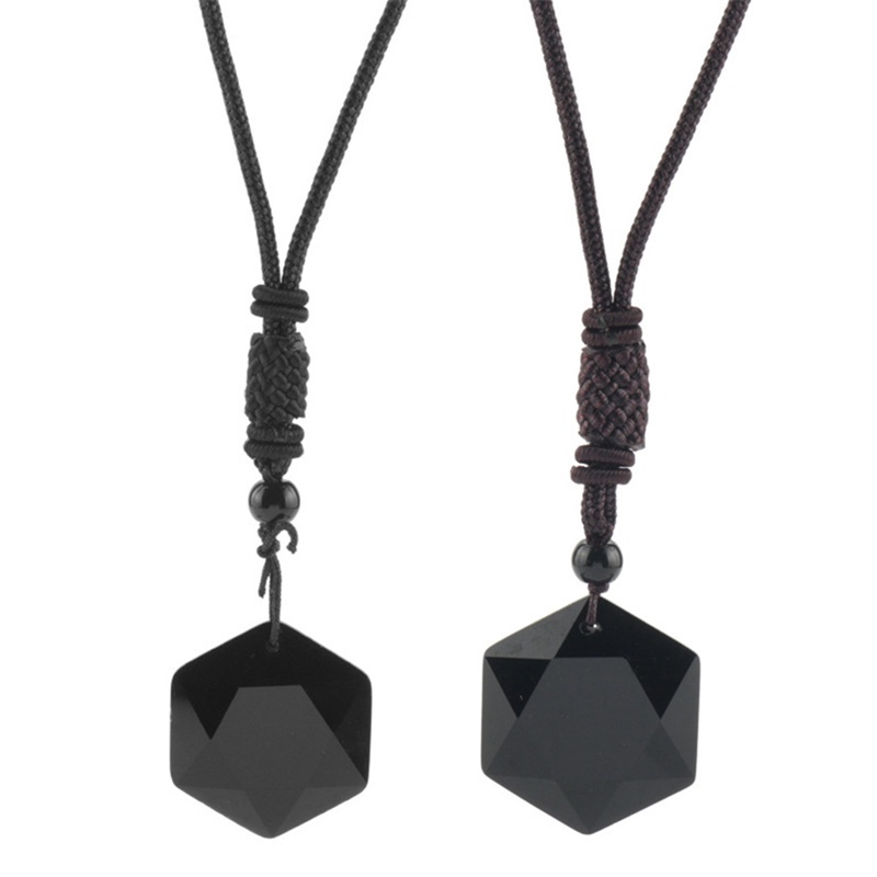 New Hot Sale Obsidian Pendant Spirit Pendulum Energy Stone Obsidian Six Pointed Star Necklace Men And Women Sweater Chain Jewelry