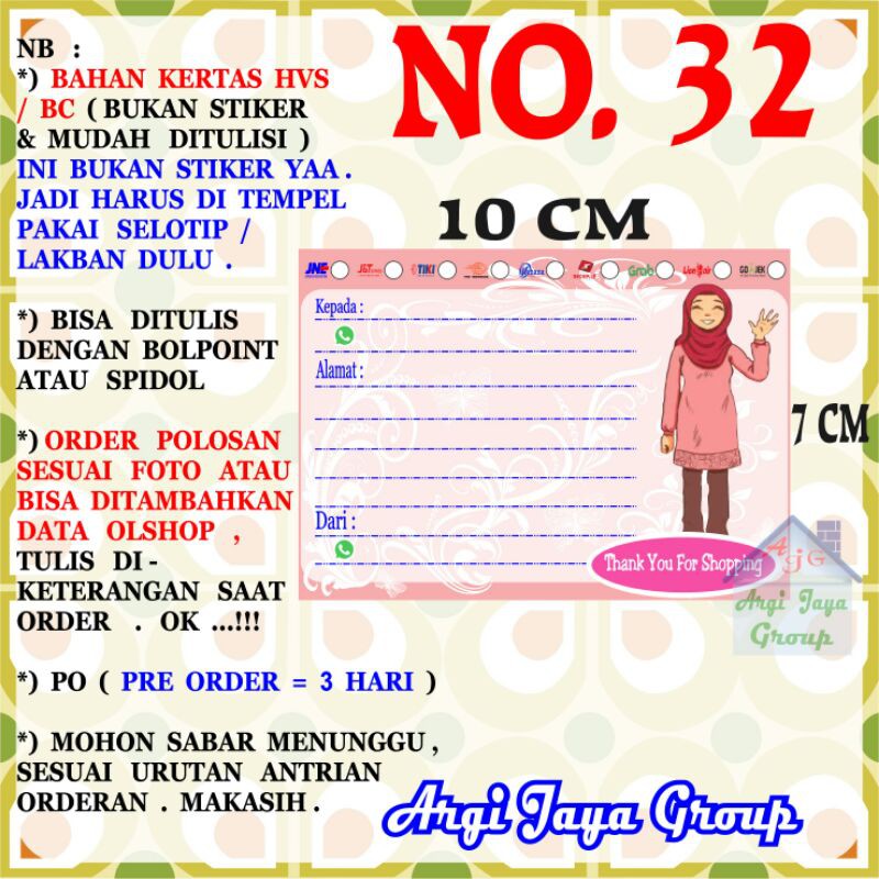 

Label Pengiriman Alamat Olshop Murah Nomer 32 - 10x7cm - Kertas BC (Manila)