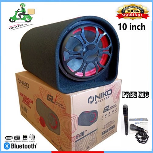 PAKET NIKO GL10 - Speaker Tabung 10 inch -Subwoofer Car  Bluettooh AC/DC FREE MIC KARAOKE