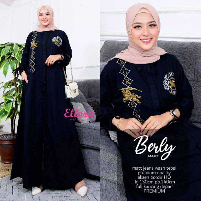 GAMIS JUMBO JEANSWASH PREMIUM-AKSEN BORDIR-GAMIS HITAM-GAMIS JUMBO