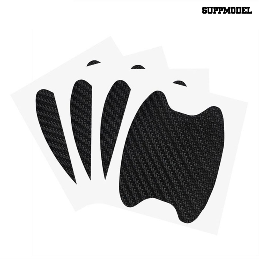 Car 4Pcs Stiker Cover Gagang Pintu Mobil Universal 4D Bahan Carbon Fiber Anti Gores