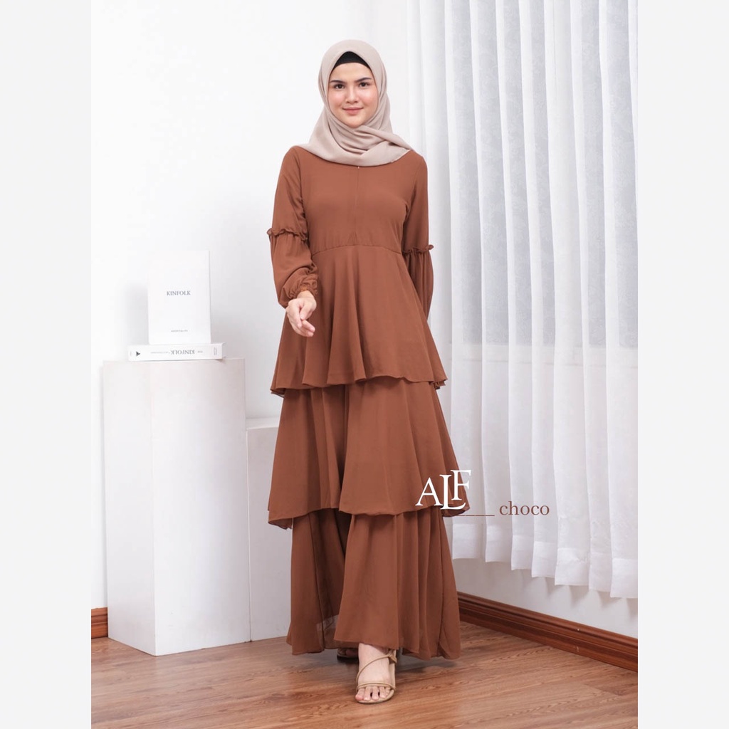 Alfaina Jelita Dress Gamis Susun Ceruty Babydoll