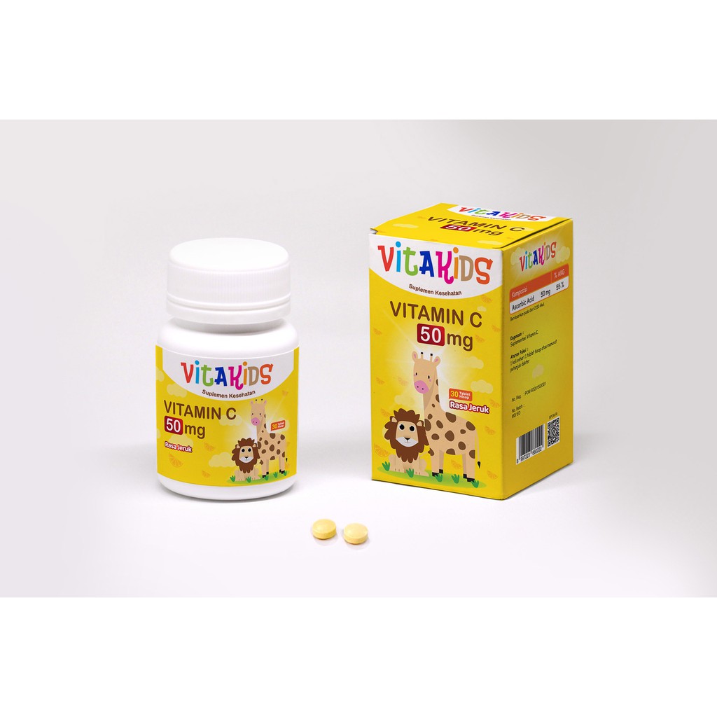 VITAKIDS - Suplemen Kesehatan Vitamin C 50mg untuk Anak Tablet Hisap Rasa Jeruk isi 30 Tablet