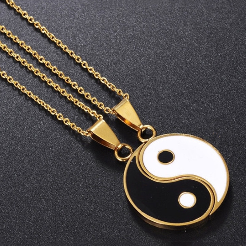 2pcs / set Kalung Rantai Panjang Liontin Yin Yang Gosip Untuk Hadiah Valentine