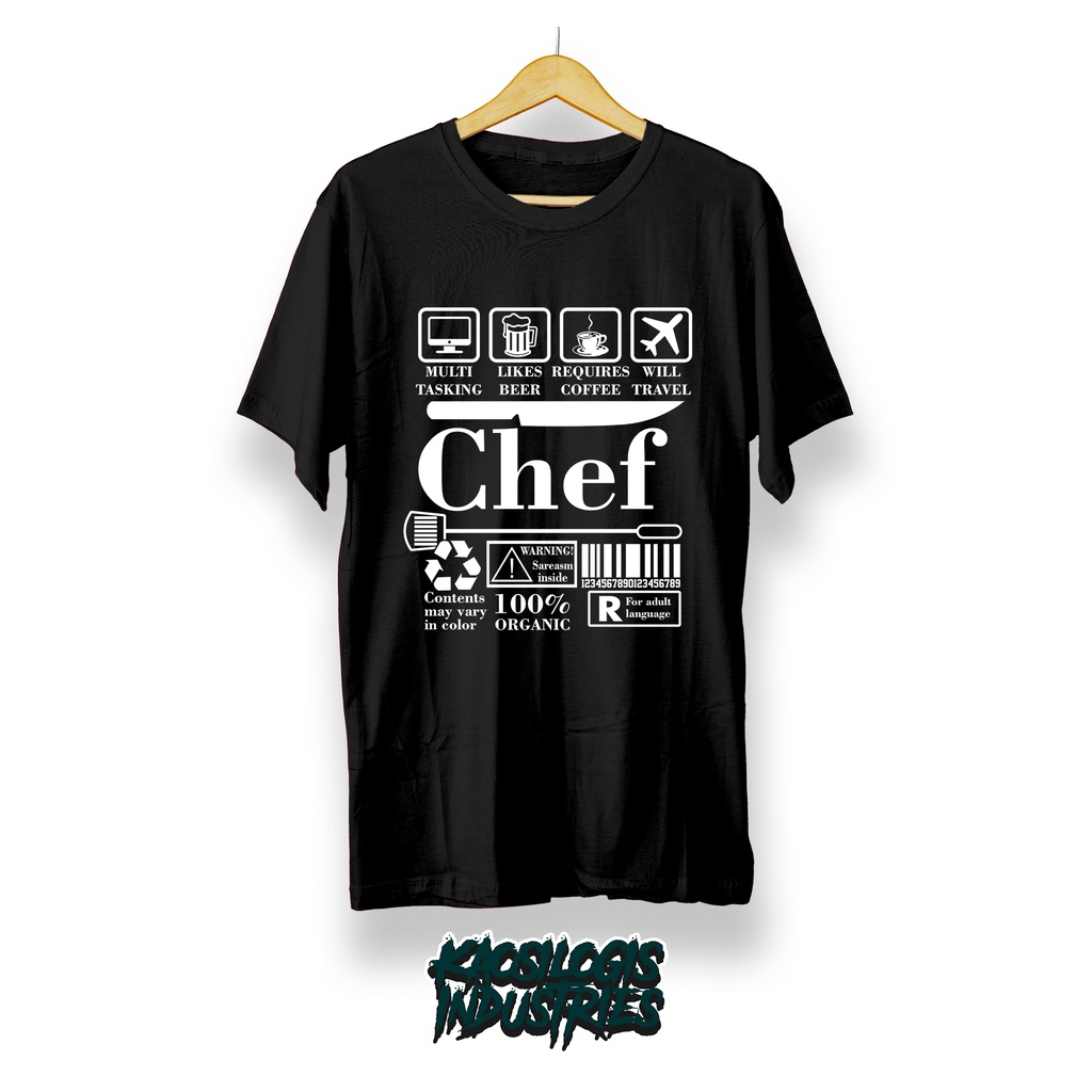 Kaos Baju Baju 30S Distro CHEF WARNING koki knif juru masak kaos pria wanita