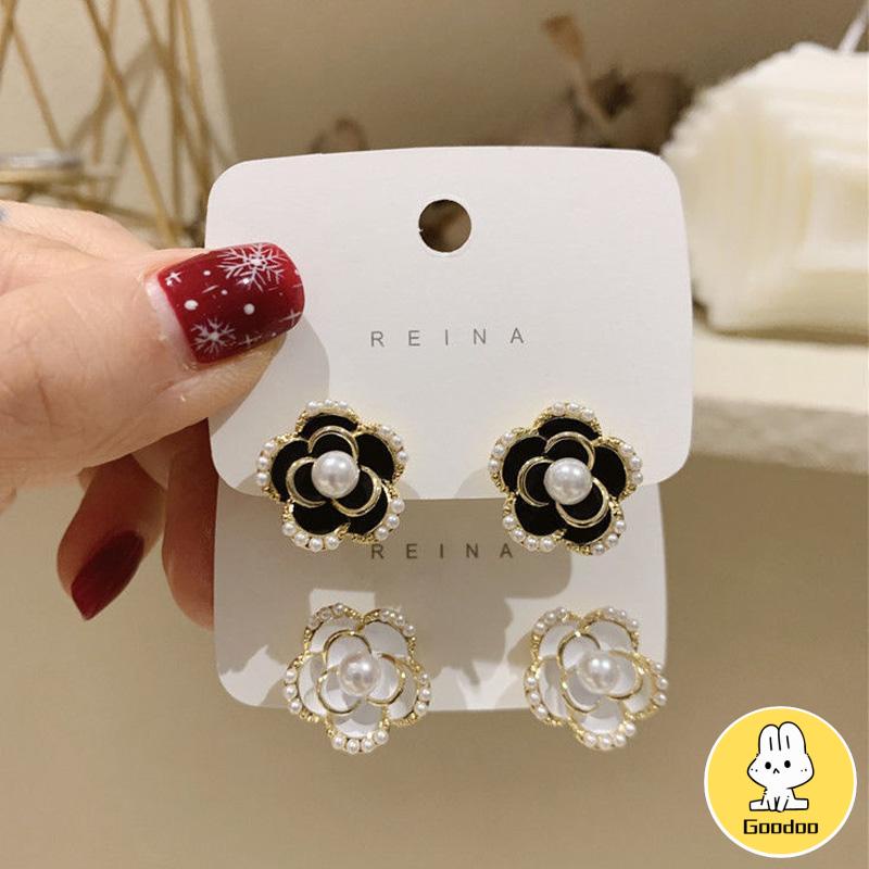 Anting Stud Silver Needle Bentuk Bunga Camellia Gaya Vintage  -Doo