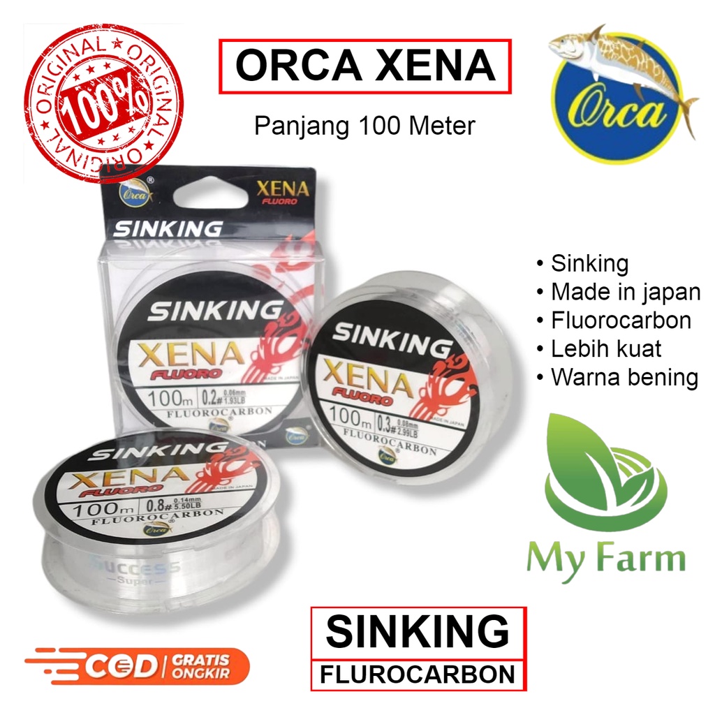 Orca Xena Sinking 100 Meter Senar Laut Fluorocarbon Kuat Atau Benang Tali Pancing Bening Dan Samar M