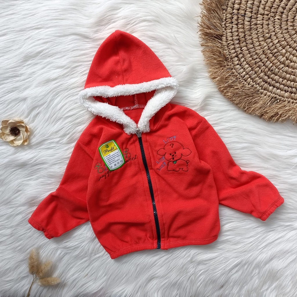 Jaket bayi murah bulu emen hoodie 0-12 bulan