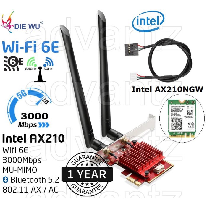 DIEWU WIFI 6 ADAPTER CARD NETWORK WIRELESS BLUETOOTH PCIE INTEL AX200