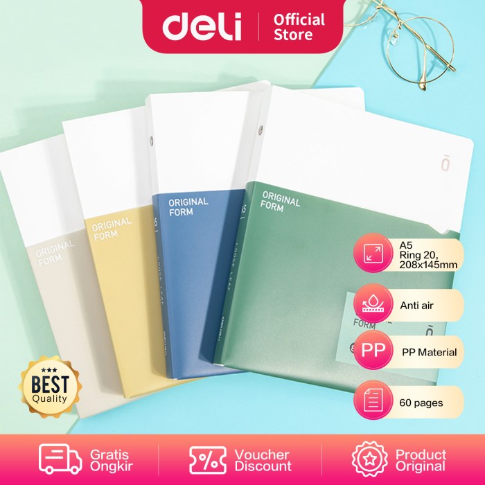 

READY Deli Loose Leaf Book/ Binder Book A5 B5 60 Lembar 20 26 Ring GHA560 - A5,60 sheets TERLARIS