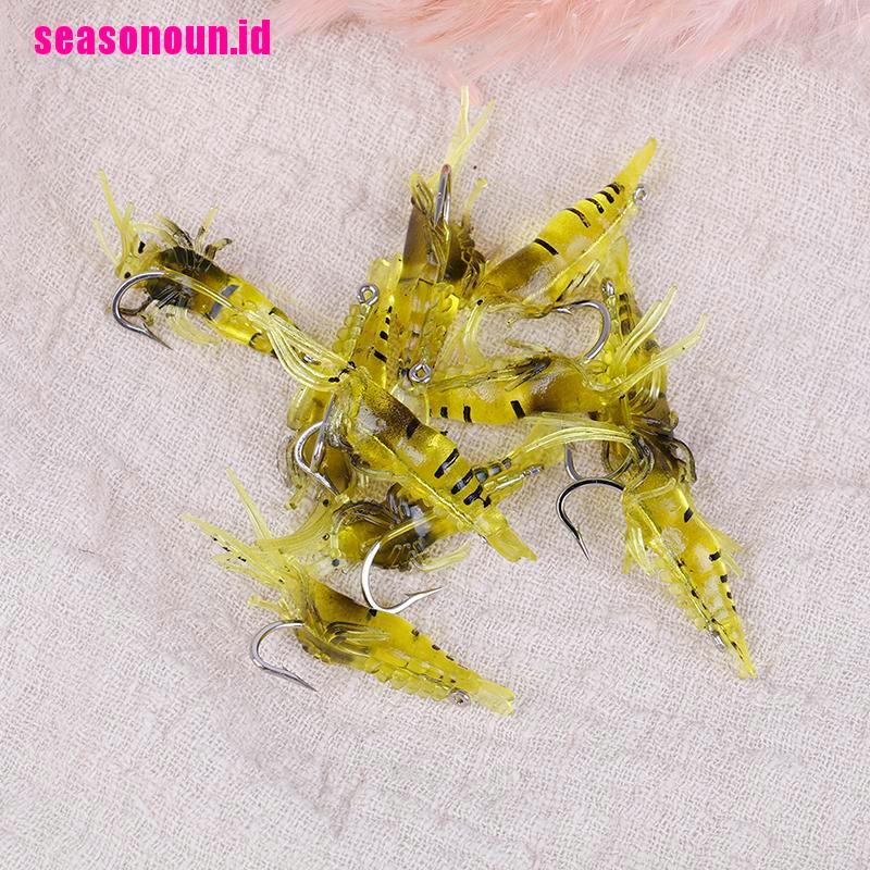 10 Pcs Umpan Pancing Soft Bait Bentuk Udang Dengan Kail