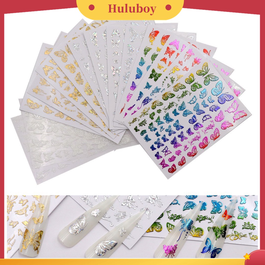 Huluboy Huluboy♡ 4 / 16Pcs Stiker Kuku 3D Kupu-Kupu Warna Warni Luminous