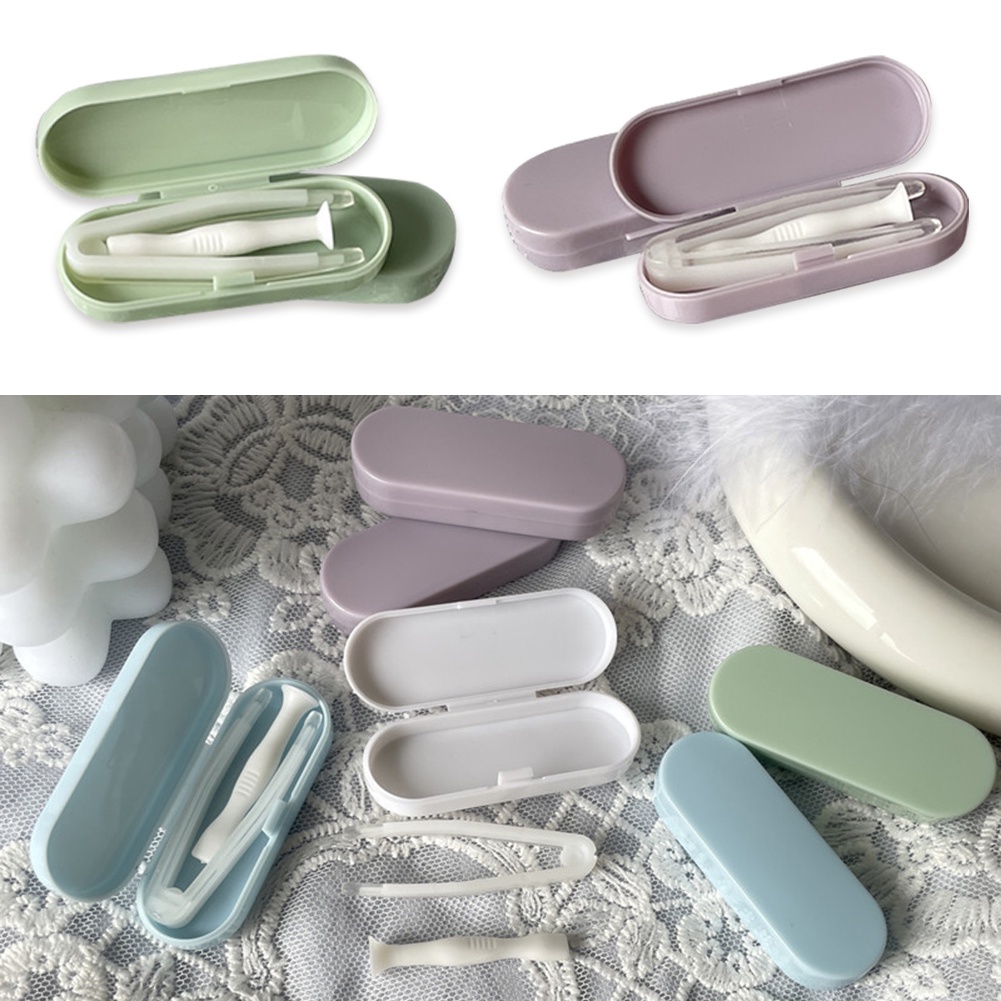 Set Pinset + Case + Klip Penjepit Lensa Kontak Portable Warna Krem