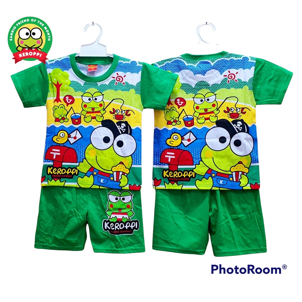 SETELAN BAJU ANAK PORORO HIJAU LENGAN PENDEK SETELAN BAJU ANAK SANTAI PORORO