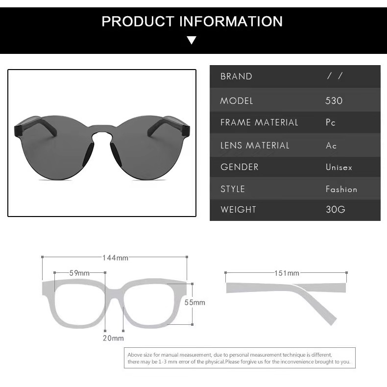 Kacamata Hitam Warna Warni Pria Wanita Kacamata Transparan Port Frameless Tren Pasangan Simple Simpel Candy Sunglasses Unisex Kaca Mata Sunglasses Jelly Permen Anti Radiasi UV Silau Sinar Matahari Tranfaran Photochromic KCH27