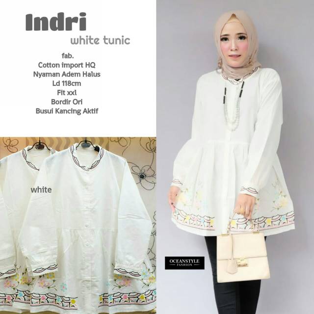 TUNIK // INDRI TUNIK // TUNIK WARNA PUTIH // WHITE TUNIK // TUBIK BAHAN KATUN  IMPORT