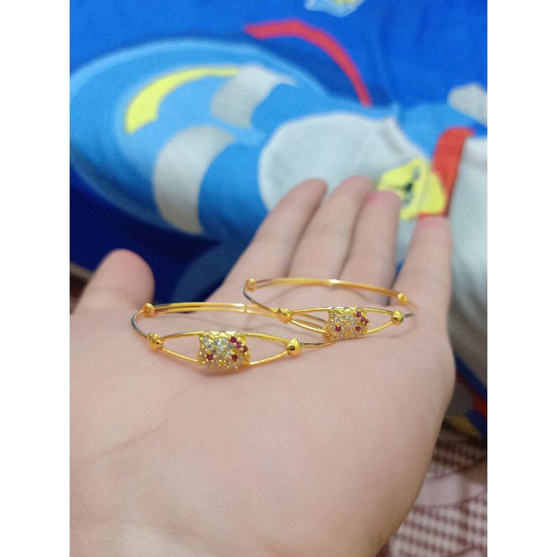 GELANG SELOT ANAK HELLO KITTY PERAK 925 LAPIS MAS 24K