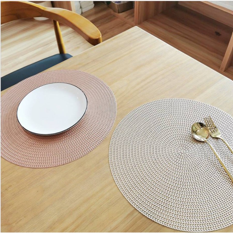 PVC Round Placemat / Tatakan Piring Alas Meja Makan / Tahan Panas / Dekorasi / Berkualitas