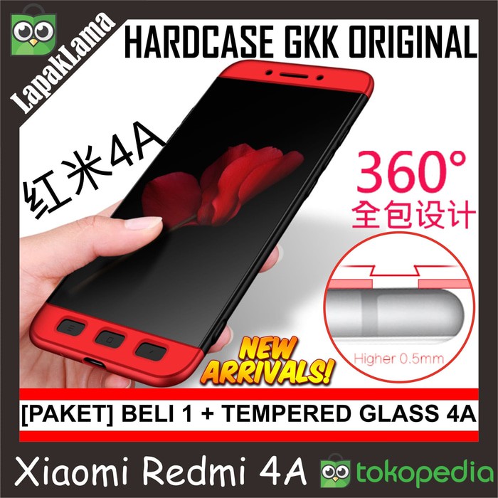 Jual [PAKET] Case 360 GKK Original Xiaomi Redmi 4A Prime + TEMPERED GLASS