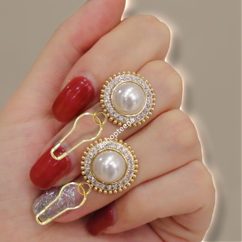 A119 Anting hijab bulat mata pearl_anting jilbab