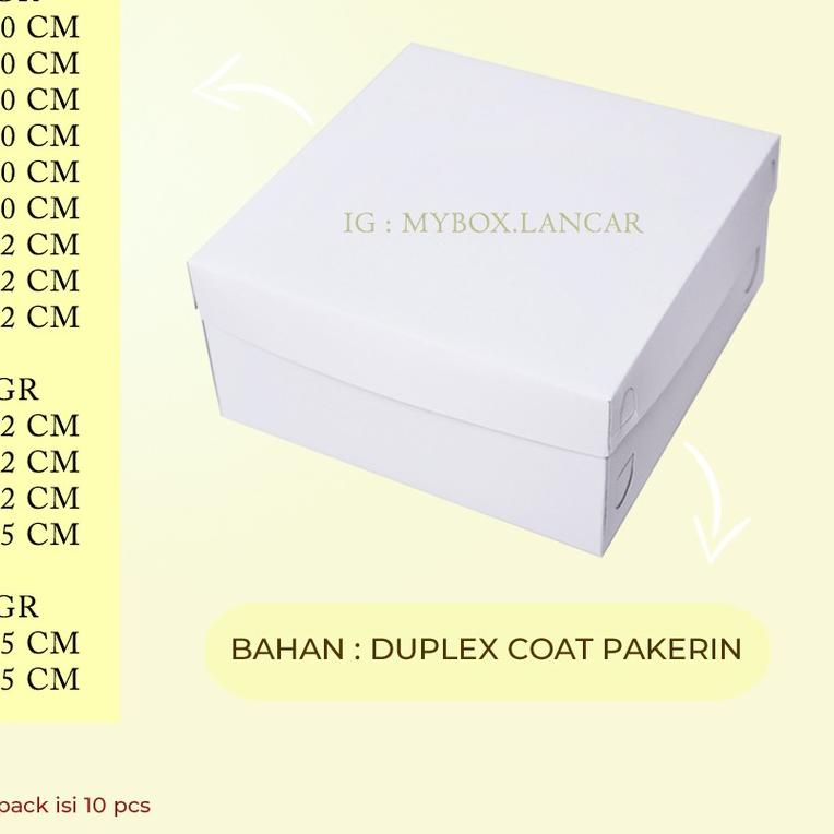 (10 LEMBAR) BOX TART PUTIH 24 X 24 X 10 CM, DUS TART PUTIH TUTUP PISAH , KEMASAN TAR KUE