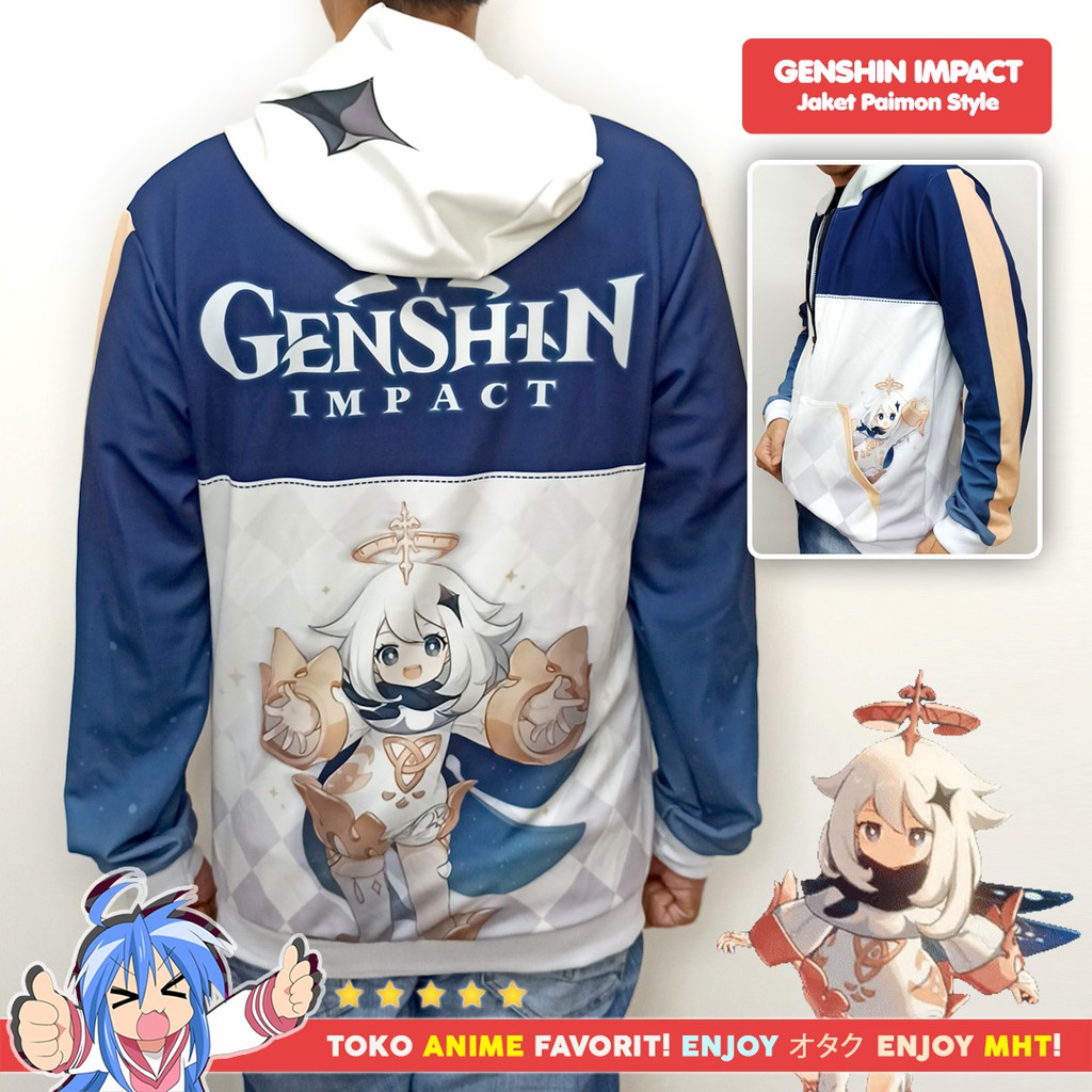 Jaket Hoodie Anime Game Full Print Genshin Impact Paimon Style