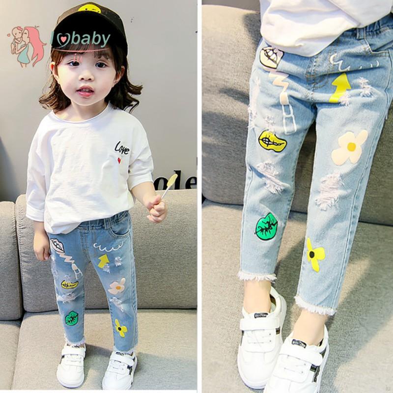  Celana  Jeans Anak Perempuan  Desain  Cetakan Kartun Robek 