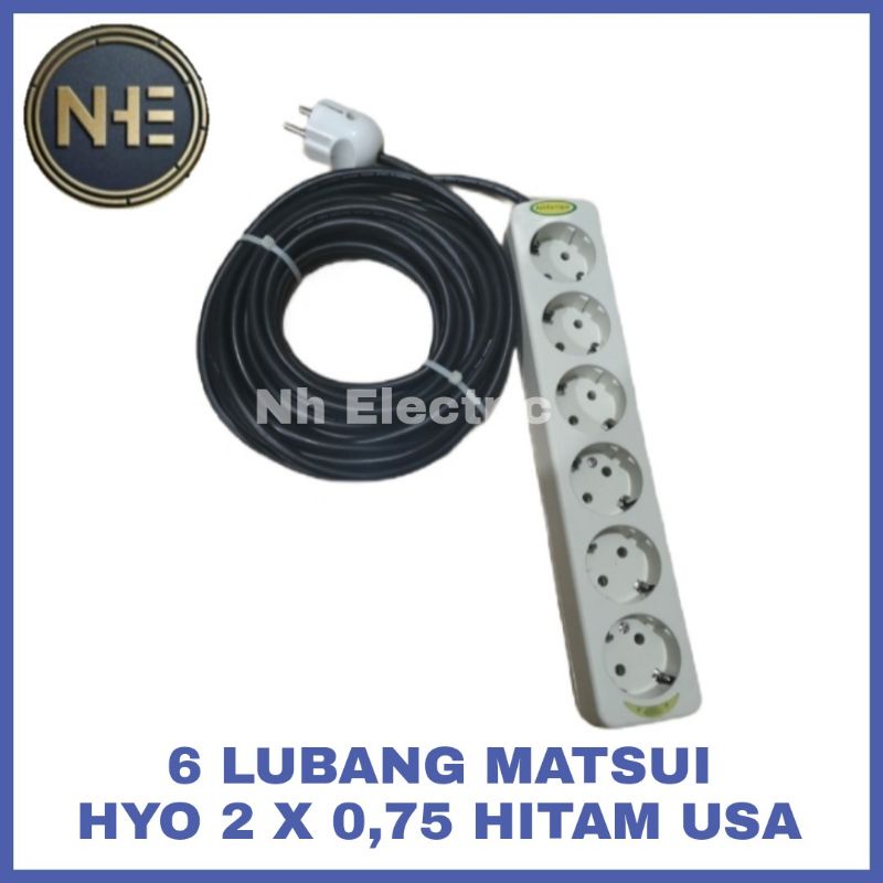 Stop Kontak Matsui 6 Lubang + Kabel 1,2,3,4,5,6,7,8,9,10 Meter