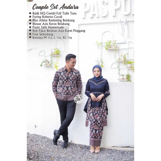 COUPLE SET ANDARA SETELAN KEBAYA BATIK BROKAT TULLE TILLE MUTIARA MODIS MODERN KEMEJA COWOK LENGAN P