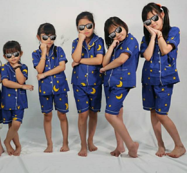 PIAMA PENDEK SET/SETELAN HOTPANT 3/4 COUPLE ibu dan anak gambar starmoon / bulan bintang