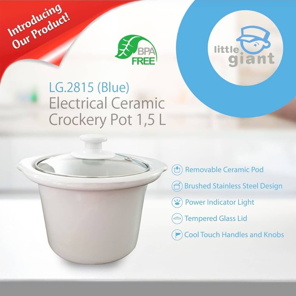 Little Giant LG 2815-B Electrical Ceramic Crockery Pot 1.5L Alat Pengolah Makanan Bayi