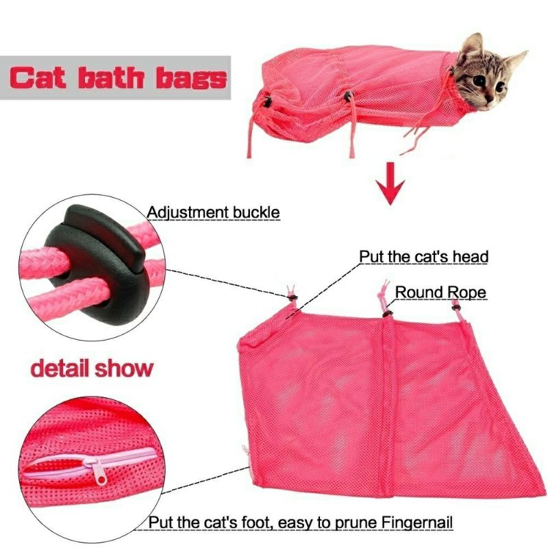 Cat Grooming Bag / Alat Mandi Tas Kantong Jaring Kucing Anjing Cat Grooming Bathing Restrain Bag Cat
