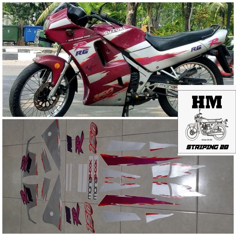 STIKER STRIPING LIS BODY SUZUKI RGR TAHUN 1996 1997 RGR JUMBO SILVER MERAH MUDA