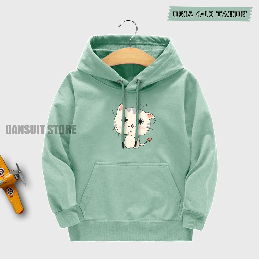 Sweater Hoodie Anak Laki-laki Perempuan Hoodie Anak Motif Karakter CUTE CAT Usia 4 - 13 Tahun Bahan Tebal