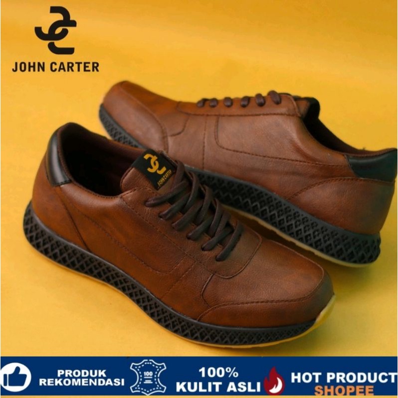 TERBARU 100% KULIT ASLI SNEAKERS PRIA KASUAL SPORTY JOHN CARTER JELLAL BROWN ORIGINAL CH1