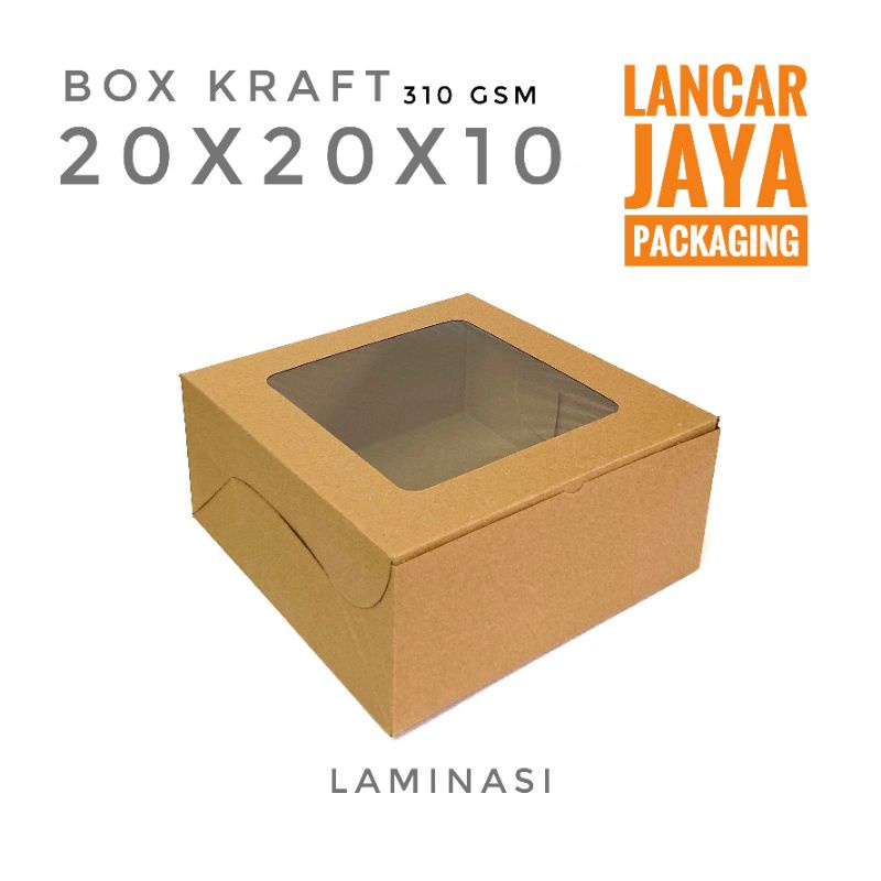 Kotak Kue Cake Box Tart Cupcake Kraft Coklat Window 20x20x10