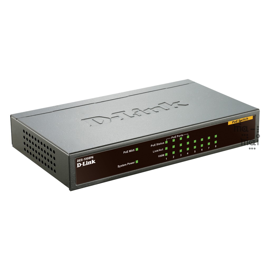 D-Link Switch DES-1008PA 8-Port 10/100Mbps Unmanaged Switch with 4 PoE