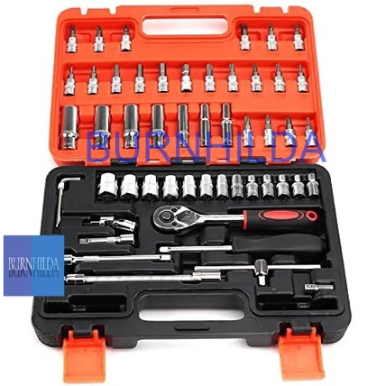 Peralatan Set Kunci Pas 53 in 1 53 Pcs Wrench Socket Set,Mechanics Hand Tool Kit,1/4 Inch Drive Deep Socket Kit, Ratchet Spanner Set for Auto Repair and Household, with Storage Case accesoris mobil burnhilda