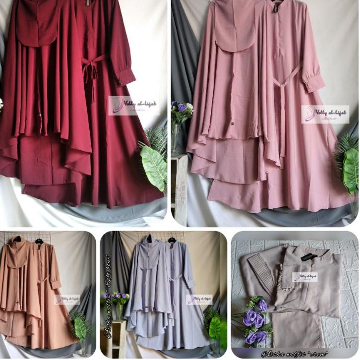 Bagus Dipakai.. Gamis Dewasa set Jetblack & Set wolfis Aisha Syar'i Murah Berkualitas Free Cadar Tal