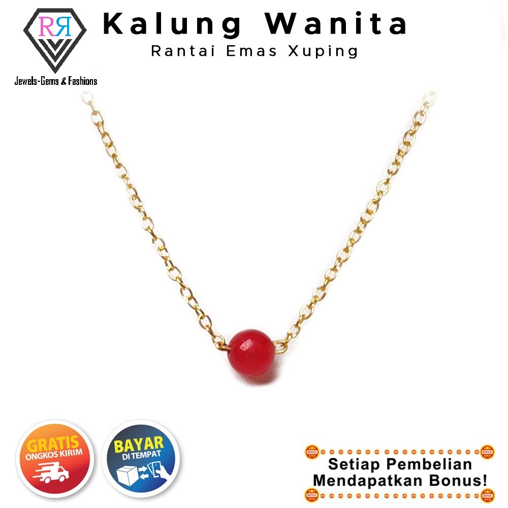 [Bayar Di Tempat] RR Kalung Wanita Xuping Emas Rantai Batu Permata Merah Keren Korea Mewah Terbaru