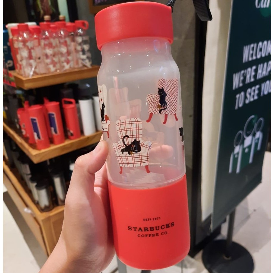 Jual Starbucks Tumbler Black Cat Motif / Plastic Bottle / Starbuck